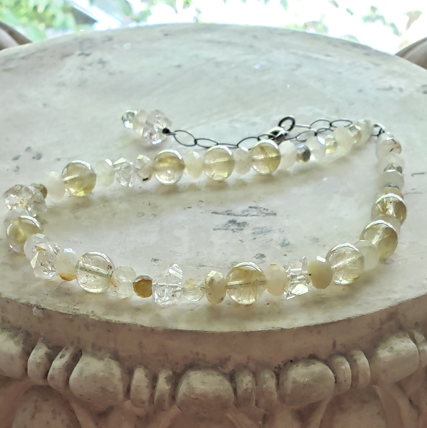 Golden Rutile Quartz Collar~Choker Necklace with Herkimer Diamonds.