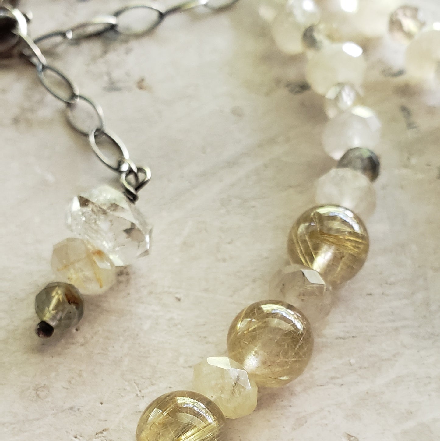 Golden Rutile Quartz Collar~Choker Necklace with Herkimer Diamonds.