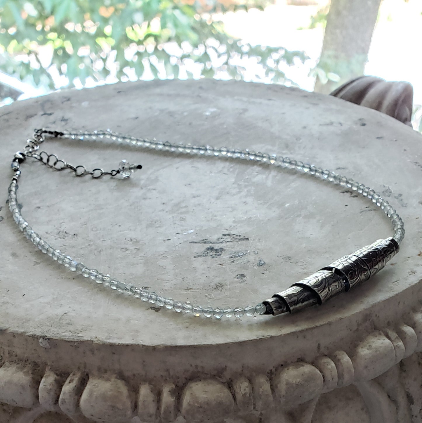 Labradorite Choker Necklace with Sterling Silver Ribbon