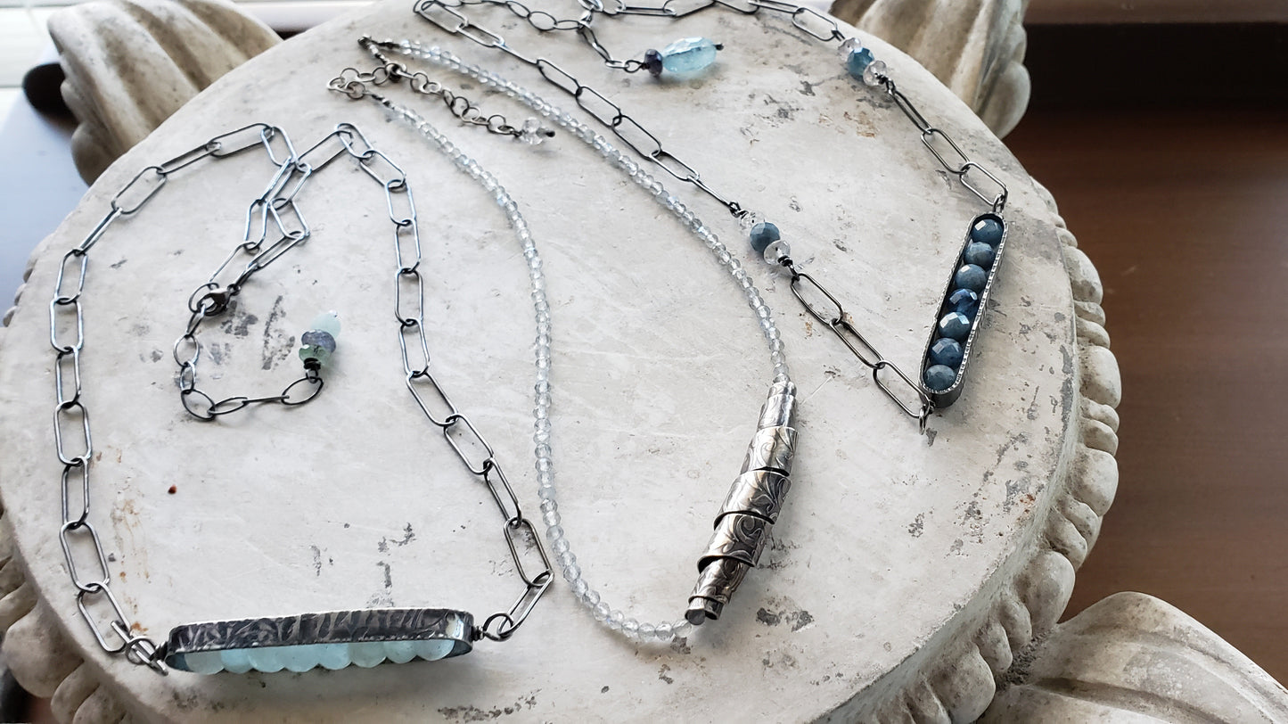 Labradorite Choker Necklace with Sterling Silver Ribbon