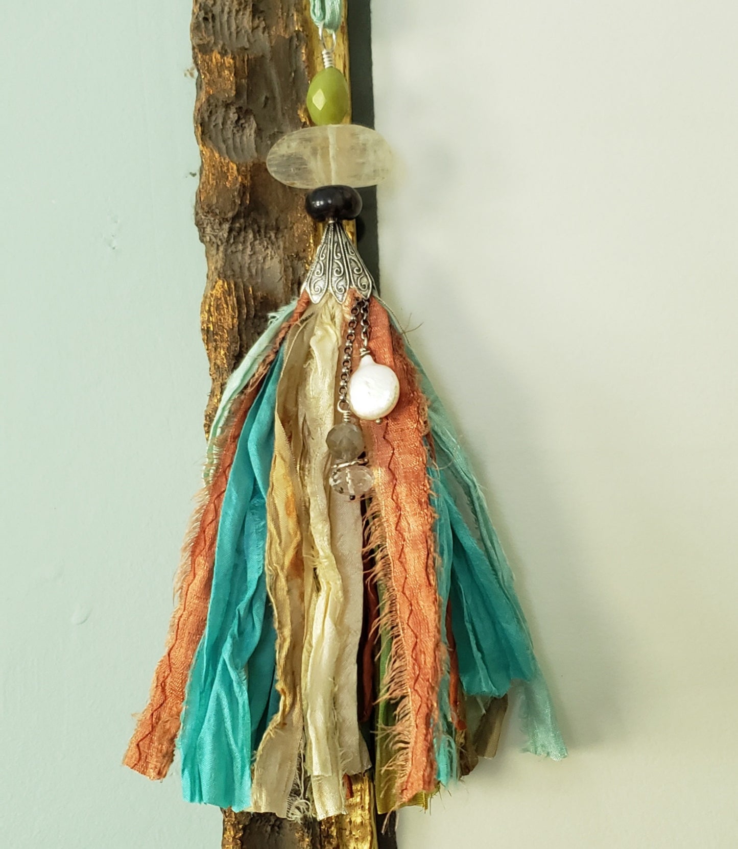 Silk Tassel with Natural Quartz and Fresh Water Pearl.