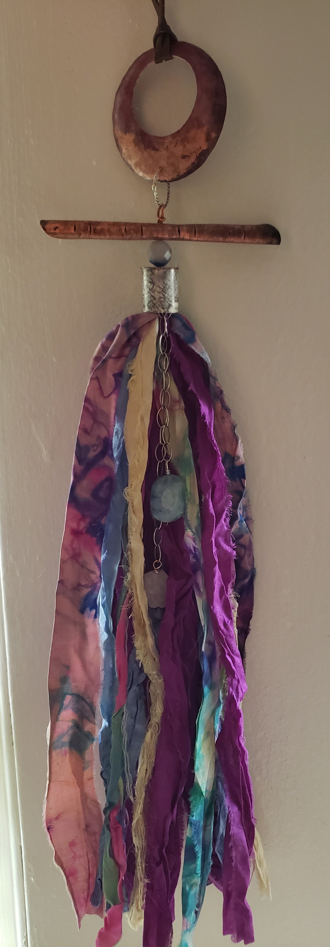 Sterling and Copper Wall Tassel with Hand Dyed Silks