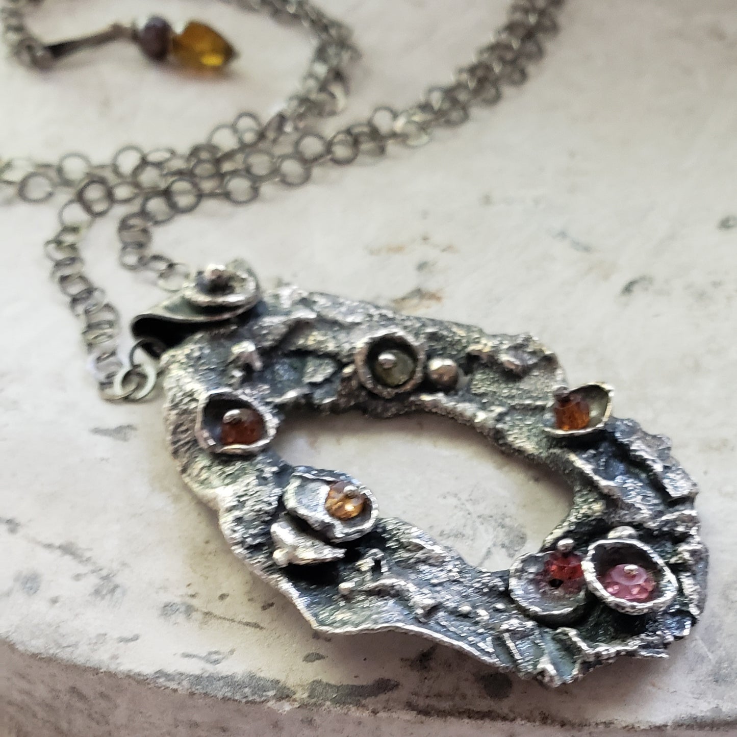 Rustic Pendant Necklace with Tourmaline in Sterling Silver