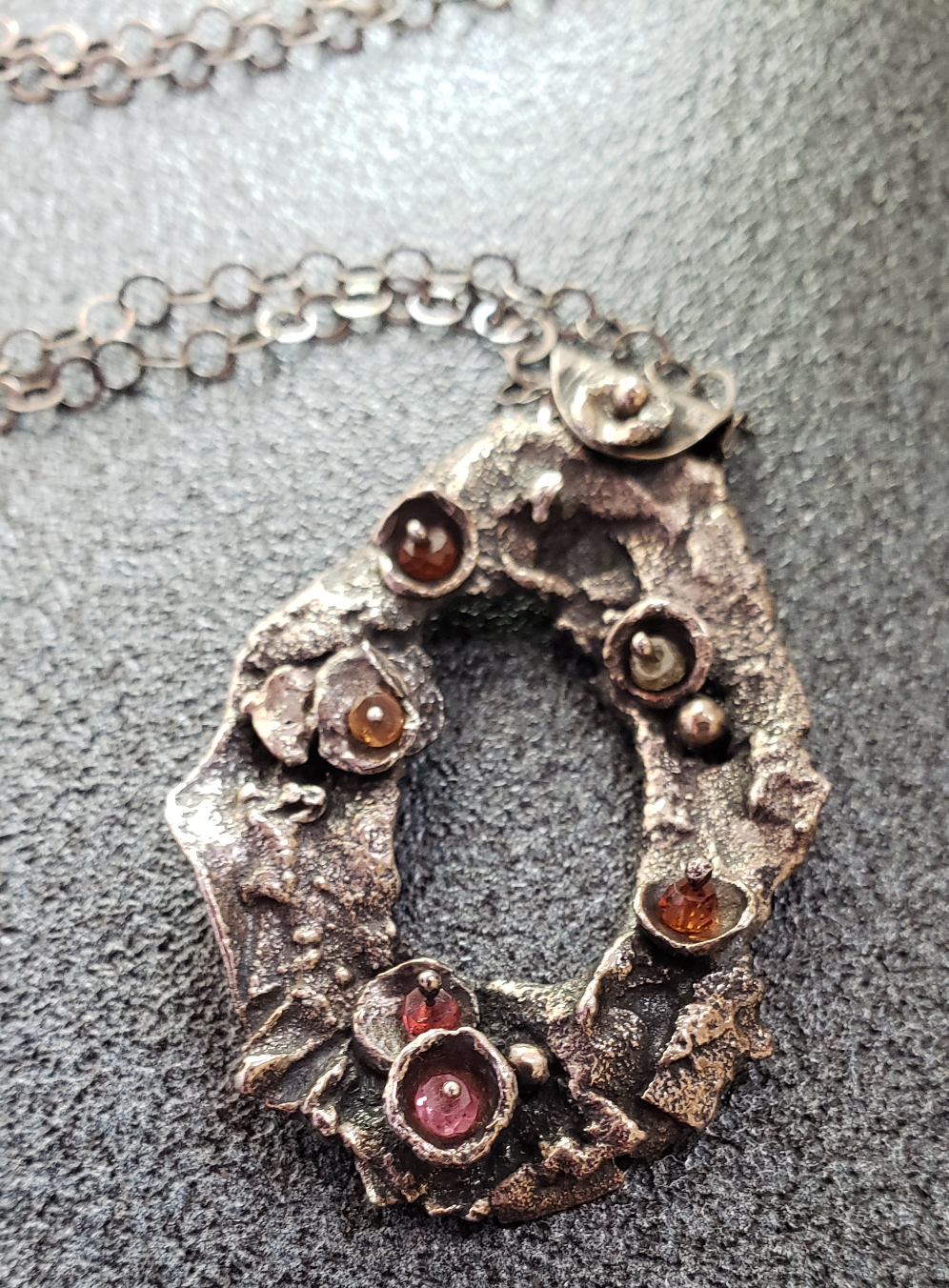 Rustic Pendant Necklace with Tourmaline in Sterling Silver