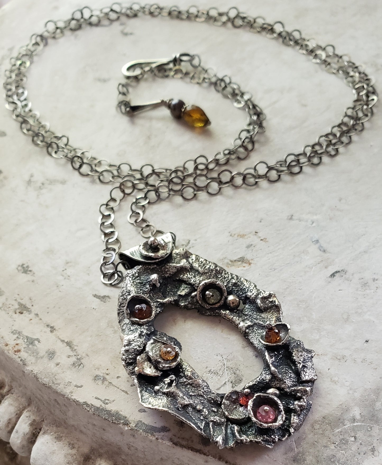 Rustic Pendant Necklace with Tourmaline in Sterling Silver