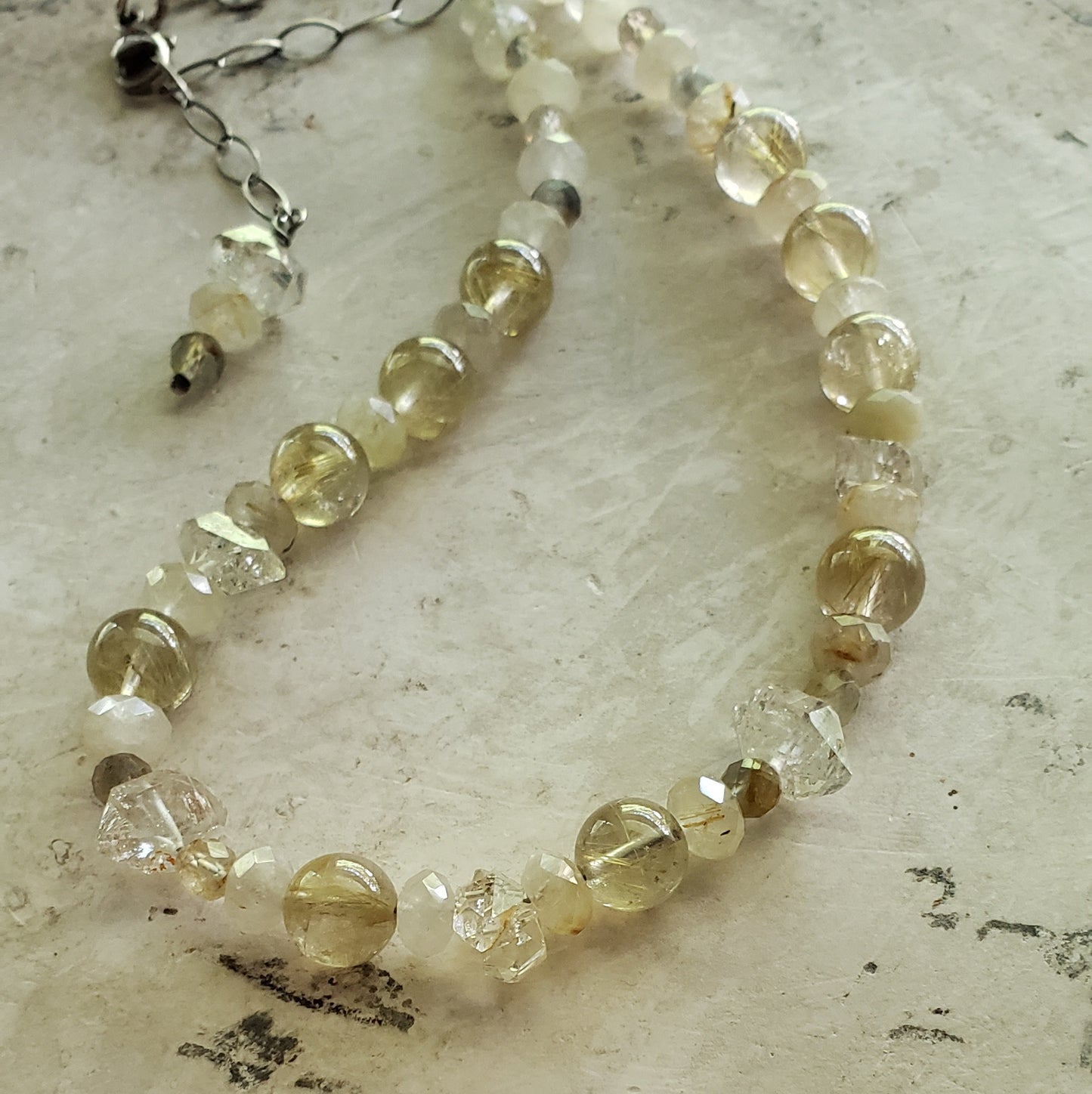 Golden Rutile Quartz Collar~Choker Necklace with Herkimer Diamonds.