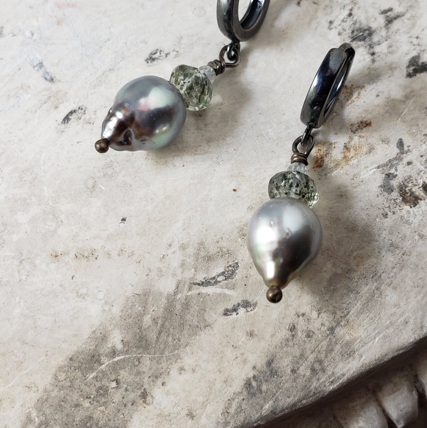 Sweet Tahitian Pearl Earrings with Sterling Hoop Leverbacks