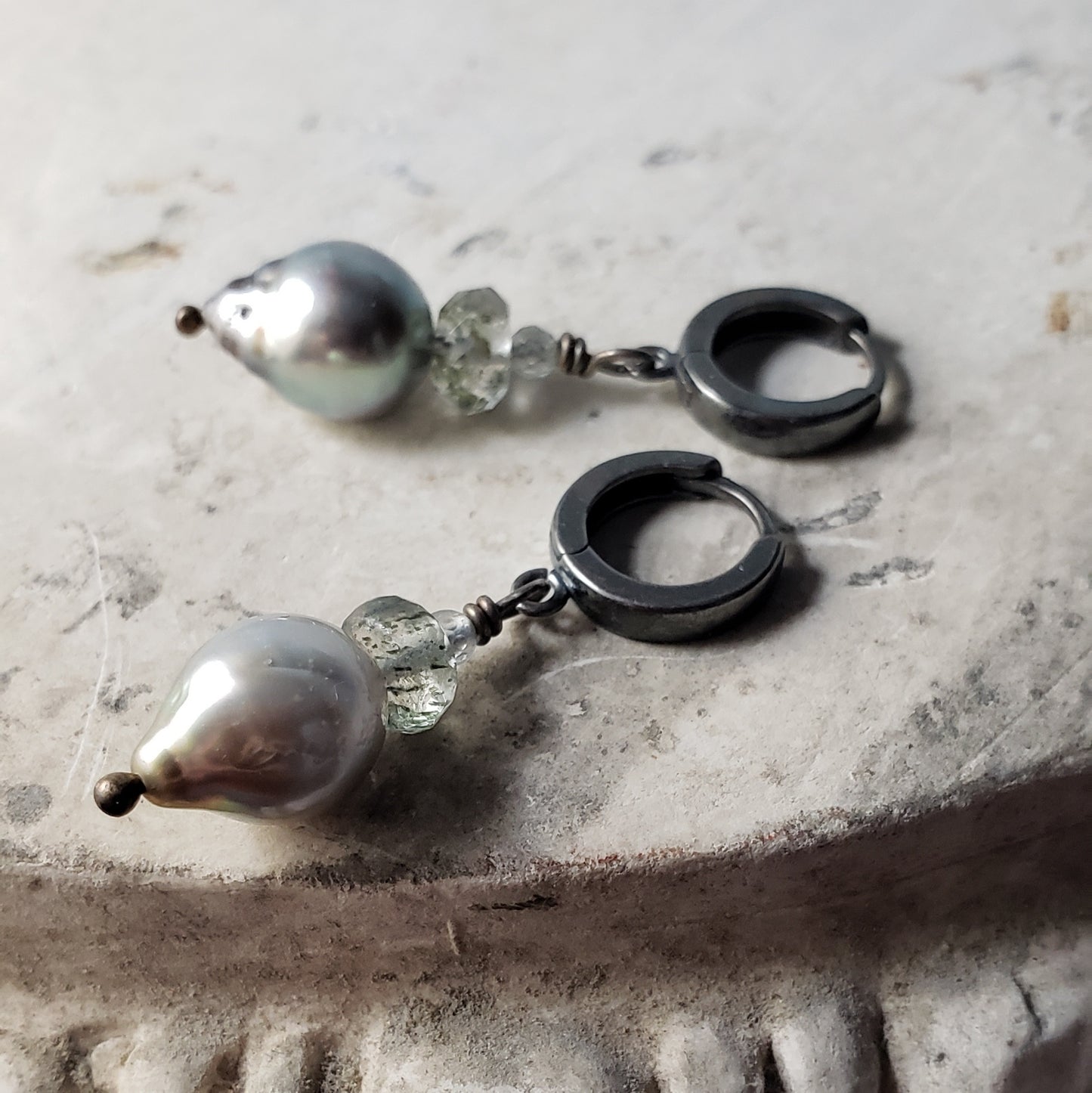 Sweet Tahitian Pearl Earrings with Sterling Hoop Leverbacks