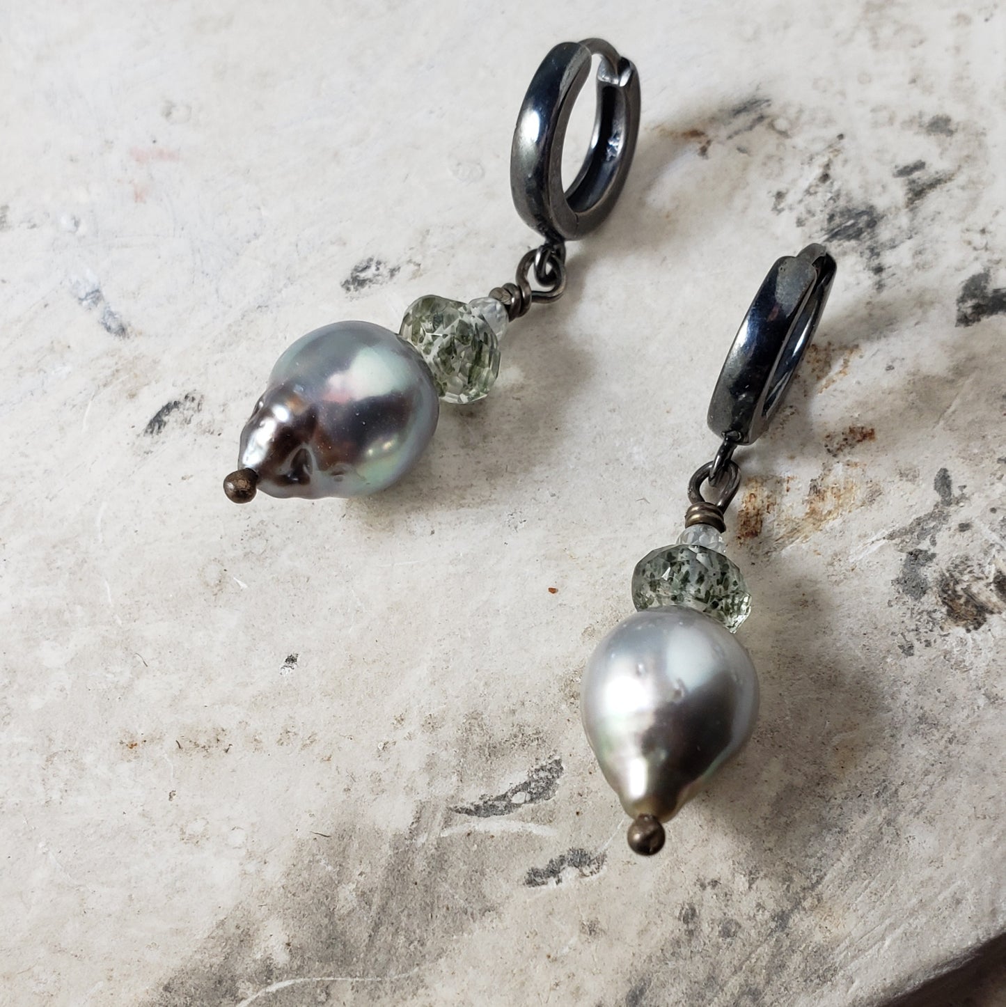 Sweet Tahitian Pearl Earrings with Sterling Hoop Leverbacks